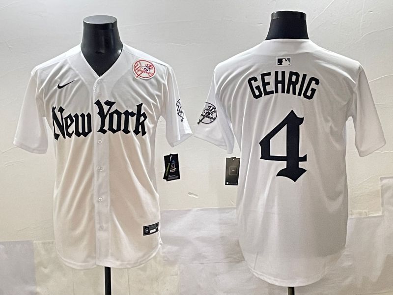 Men 2025 New York Yankees #4 Gehrig White Five generations Joint Name Nike MLB Jersey style 11->new york yankees->MLB Jersey